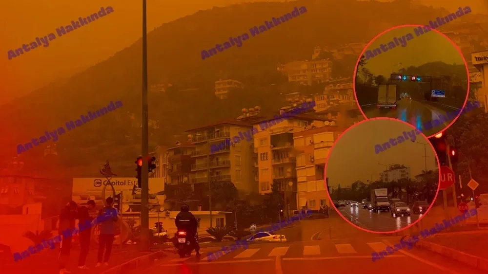 Небо в турецкой Анталии окрасилось в оранжевый цвет из-за песчаной бури